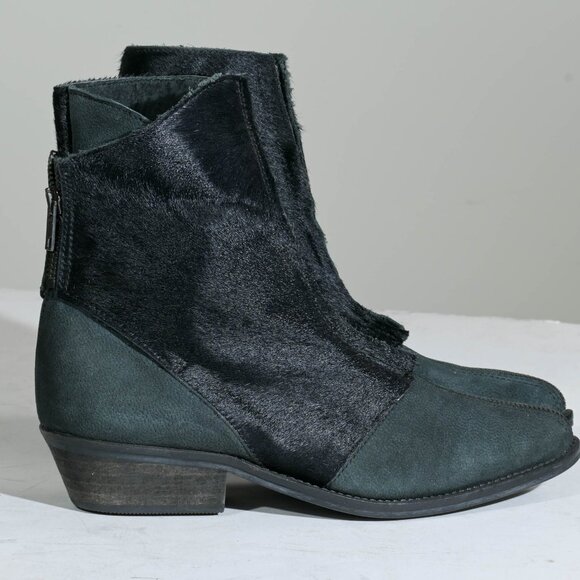 Free People Caldera Ankle Boot 37 Front Zip Black Calf Hair Suede Western - Picture 3 of 5